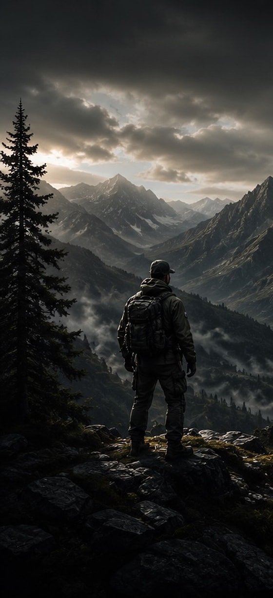 A RidgeRecon field tester overlooking a misty mountain valley